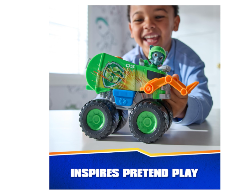 PAW Patrol: Rescue Wheels Rocky’s Recycle Truck, Toy Truck with Projectile Launcher and Collectible Action Figure, Kids Toys for Boys & Girls Ages 3+