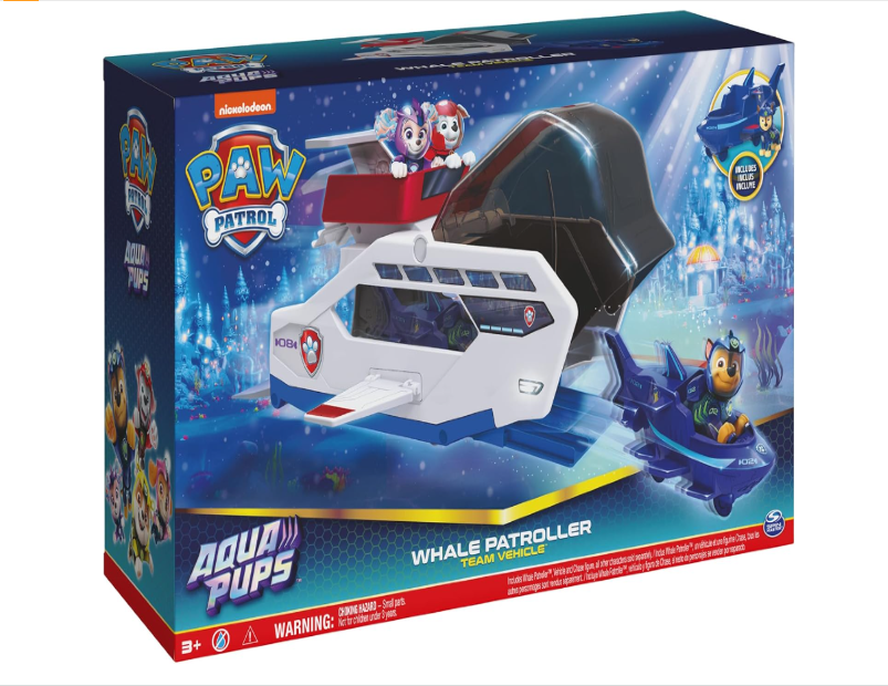 PAW Patrol Aqua Pups Whale Patroller Team Vehicle with Chase Action Figure – Toy Car and Vehicle Launcher