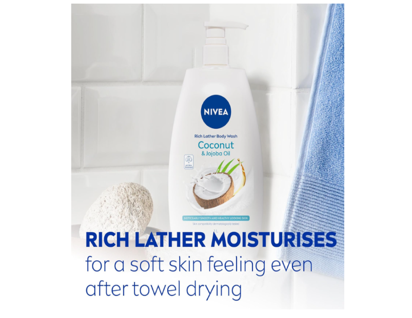 NIVEA Rich Lather Coconut & Jojoba Oil Body Wash – 1L