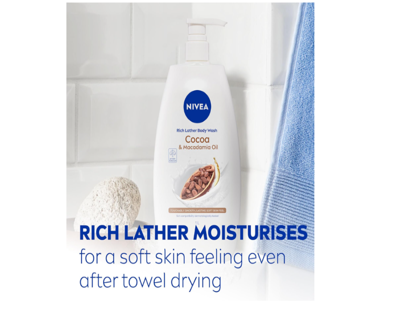 NIVEA Rich Lather Cocoa and Macadamia Oil Body Wash 1L