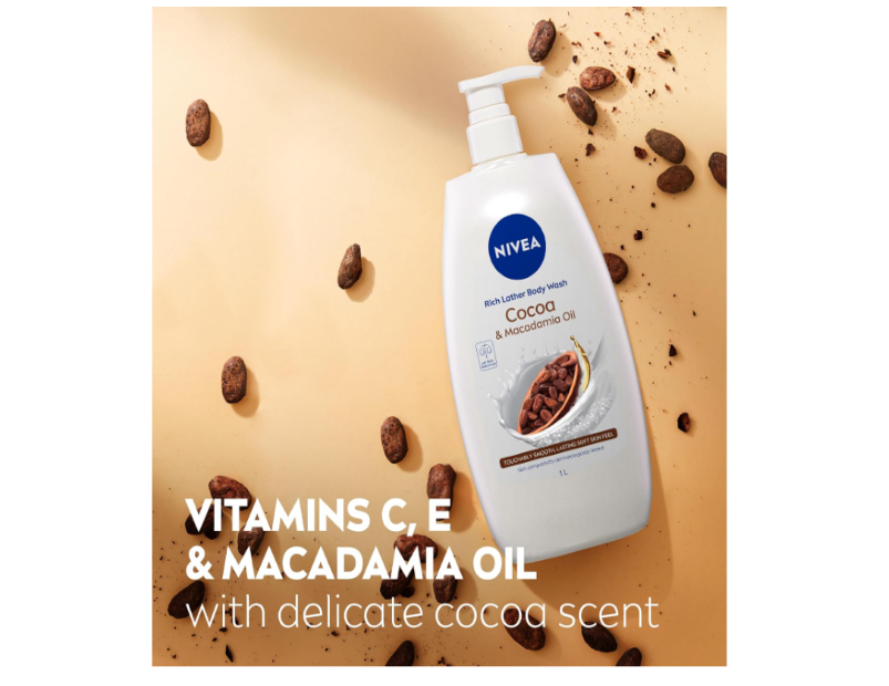 NIVEA Rich Lather Cocoa and Macadamia Oil Body Wash 1L