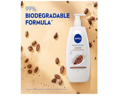 NIVEA Rich Lather Cocoa and Macadamia Oil Body Wash 1L