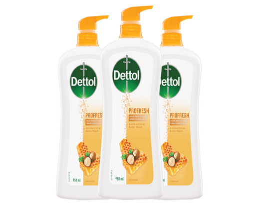 Dettol Profresh Shower Gel Body Wash Honey Glow 950mL - 3 Pack