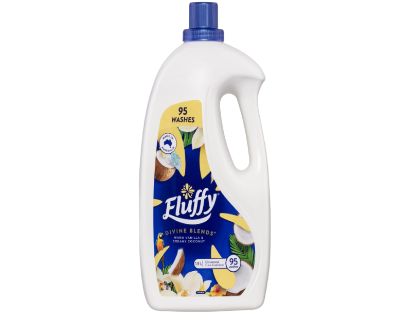 Fluffy Concentrated Liquid Fabric Softener Conditioner – Warm Vanilla & Creamy Coconut, 95 Washes - 1.9L