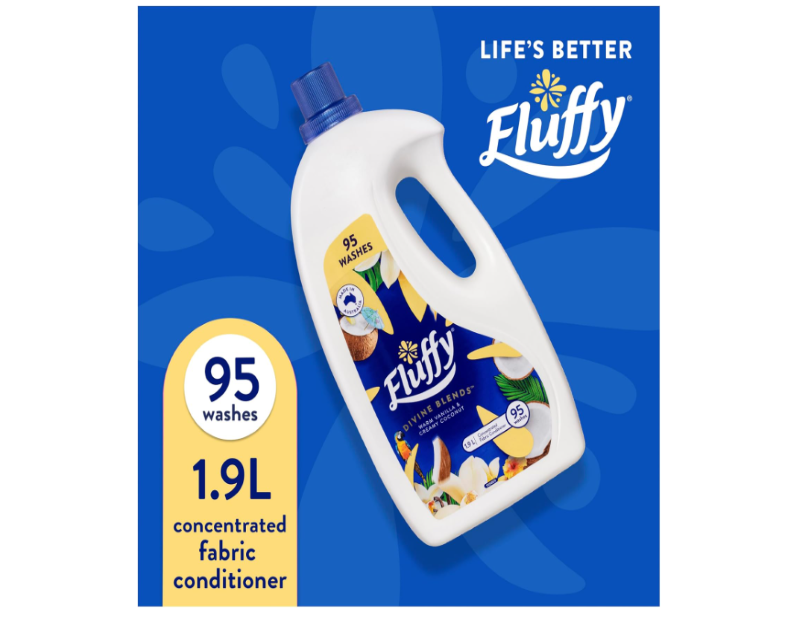 Fluffy Concentrated Liquid Fabric Softener Conditioner – Warm Vanilla & Creamy Coconut, 95 Washes - 1.9L