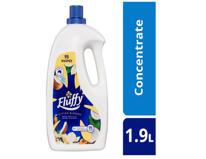 Fluffy Concentrated Liquid Fabric Softener Conditioner – Warm Vanilla & Creamy Coconut, 95 Washes - 1.9L