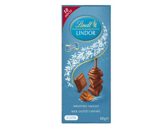 Lindt Lindor Milk Salted Caramel Chocolate Block 100g - 2 Pack