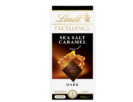 Lindt Excellence Sea Salt Caramel Dark Chocolate Block 100g - 2 Pack