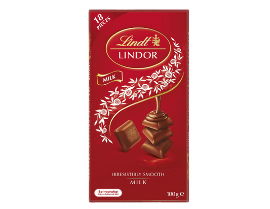 Lindt Lindor Milk Chocolate Block 100g - 2 Pack