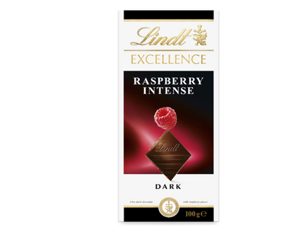 Lindt Excellence Raspberry Intense Dark Chocolate Block 100g - 2 Pack