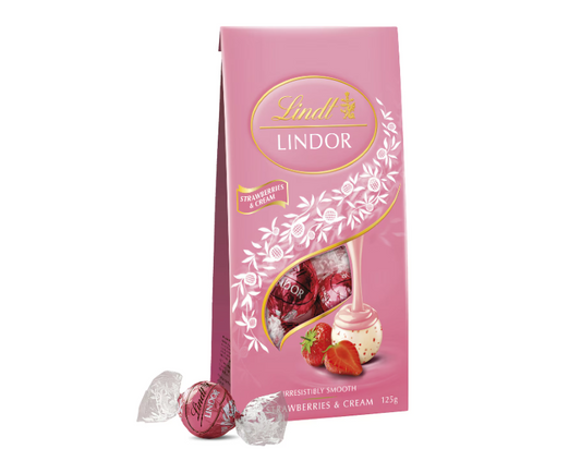 Lindt Lindor Strawberries & Cream White Chocolate Bag 125g