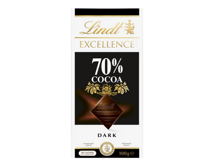 Lindt Excellence Dark Chocolate 70% Cocoa Block 100g - 2 Pack