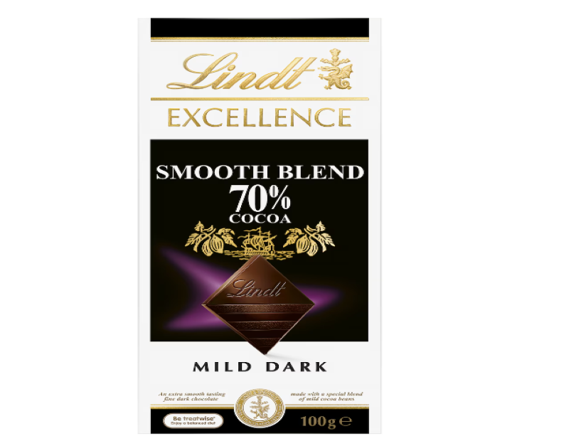 Lindt Excellence Dark Chocolate 70% Smooth Blend Cocoa Block 100g - 2 Pack