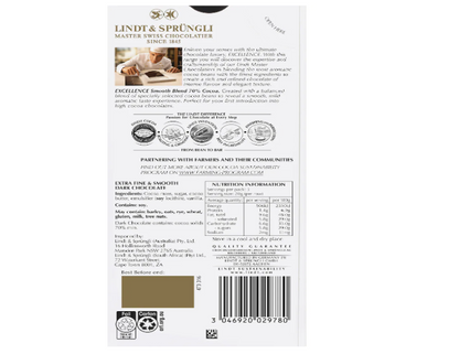 Lindt Excellence Dark Chocolate 70% Smooth Blend Cocoa Block 100g - 2 Pack