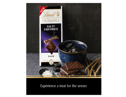 Lindt Excellence Salty Liquorice Dark Chocolate Block 100g - 2 Pack