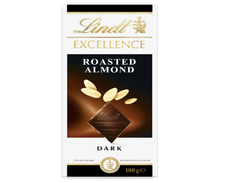 Lindt Excellence Roasted Almond Dark Chocolate Block 100g - 2 Pack