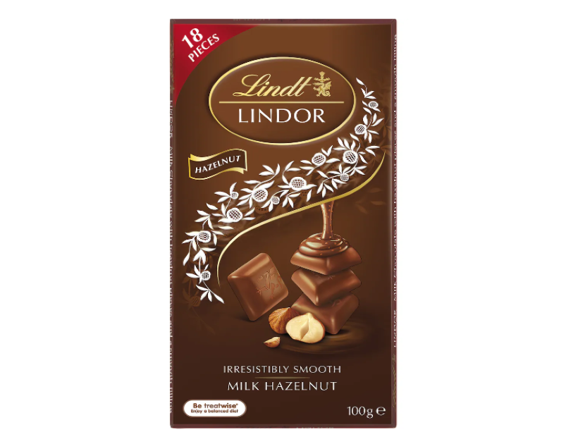 Lindt Lindor Hazelnut Milk Chocolate Block 100g - 2 Pack