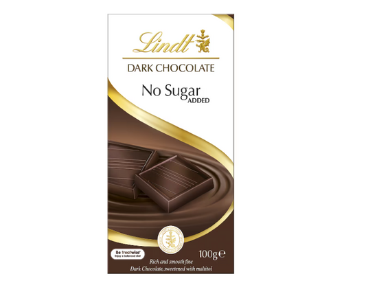 Lindt No Sugar Added Dark Chocolate Block 100g - 2 Pack