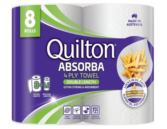 Quilton Absorba Double Length Paper Towel, White, 8 Count