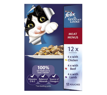 FELIX | As Good As It Looks Adult Wet Cat Food Meat Menus in Jelly - 60x85g