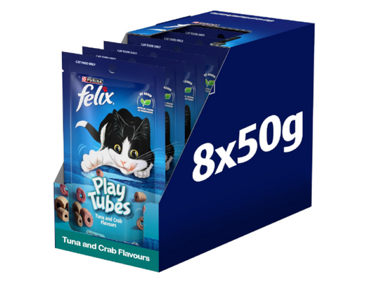 FELIX | Adult Cat Treats Tuna & Crab Play Tubes, 8x50g