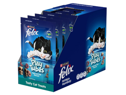 FELIX | Adult Cat Treats Tuna & Crab Play Tubes, 8x50g