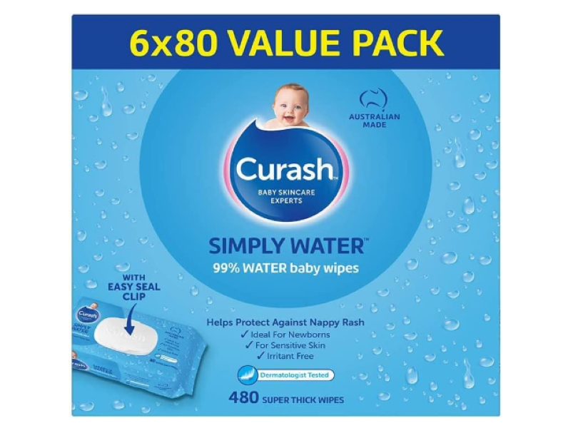 Curash | Simply Water Baby Wipes (6 x 80) Value Pack - 480 wipes