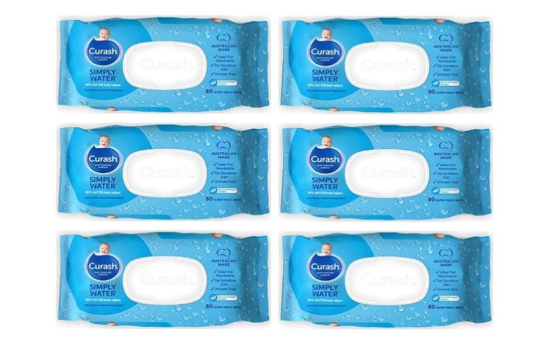 Curash | Simply Water Baby Wipes (6 x 80) Value Pack - 480 wipes