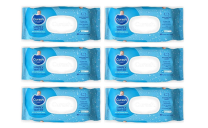 Curash | Simply Water Baby Wipes (6 x 80) Value Pack - 480 wipes