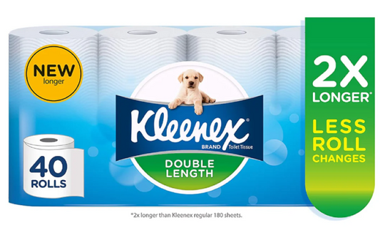 Kleenex | Double Length Toilet Paper, 40 Count (5x8 Rolls) - Packaging May Vary