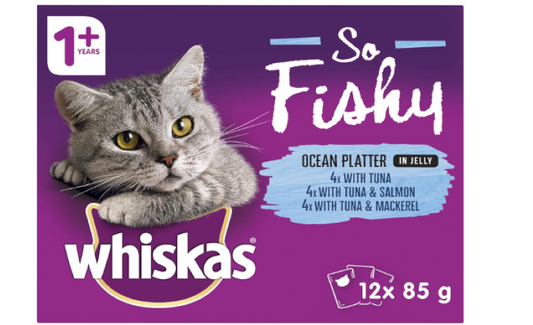 WHISKAS | 1+ Years Cat Food with Beef Favourites in Jelly 12 x 85g, 5 Pack (60 Pouches)