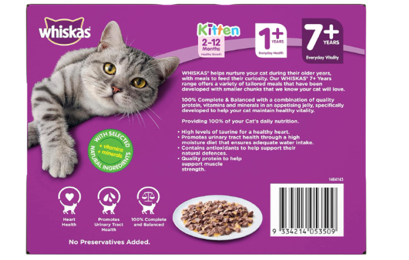 WHISKAS | 7+ Years Cat Food with Mixed Favourites in Jelly 12 x 85g, 5 Pack (60 Pouches)