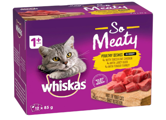 WHISKAS | So Meaty Poultry Dishes In Gravy 12 x 85g - 5 Pack (60 Pouches)