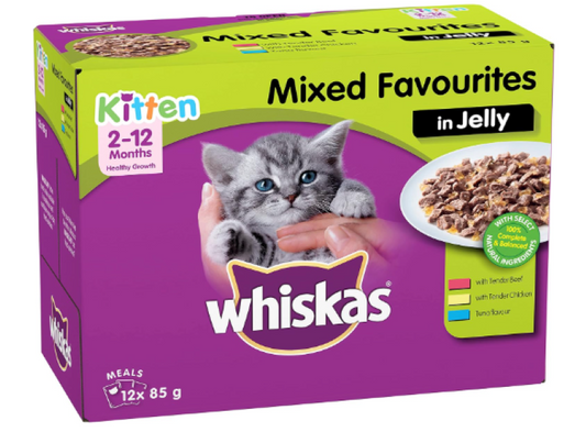 WHISKAS | Kitten 2-12 Months Mixed Favourites in Jelly 12 x 85g - 5 Pack (60 Pouches)