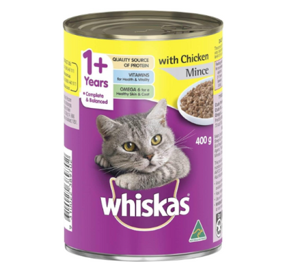 3 X WHISKAS | WET CHICKEN MINCE - 400G 24PK(173738) (OM24)