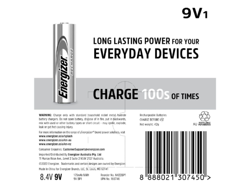 Energizer | Recharge - 9V 175mAh Battery