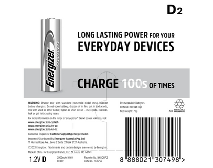 Energizer | Recharge 2500mAh D Batteries - (Pack of 20)