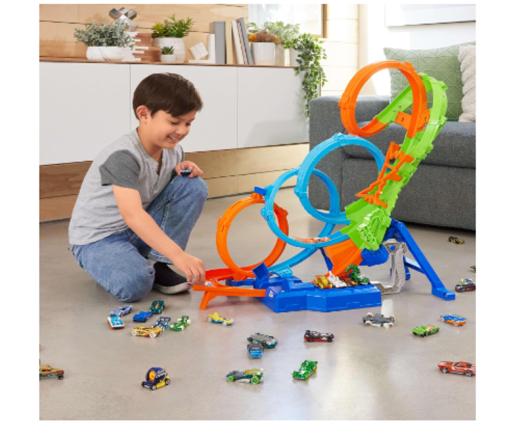 Hot Wheels | Toy Car Track Set with 4 Loops, 3-Way Crash Zone and Motorized Booster