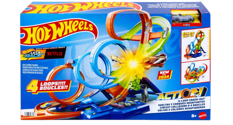 Hot Wheels | Toy Car Track Set with 4 Loops, 3-Way Crash Zone and Motorized Booster