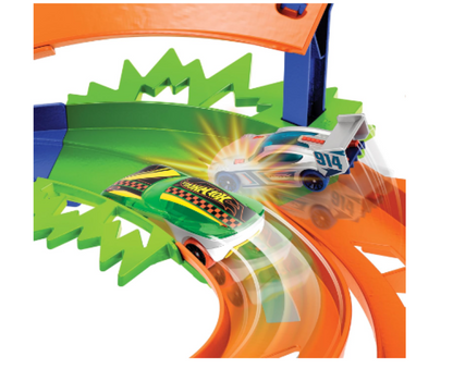 Hot Wheels | Toy Car Track Set, Whip Around Raceway, 2 Toy Cars in 1:64 Scale