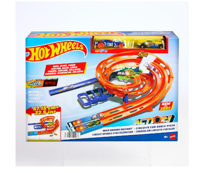 Hot Wheels | Toy Car Track Set, Whip Around Raceway, 2 Toy Cars in 1:64 Scale