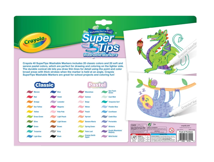 Crayola | SuperTips Washable Markers, 40 Pack