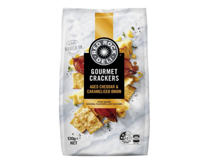 Red Rock Deli Aged Cheddar and Caramelised Onion Gourmet Cracker 130 g