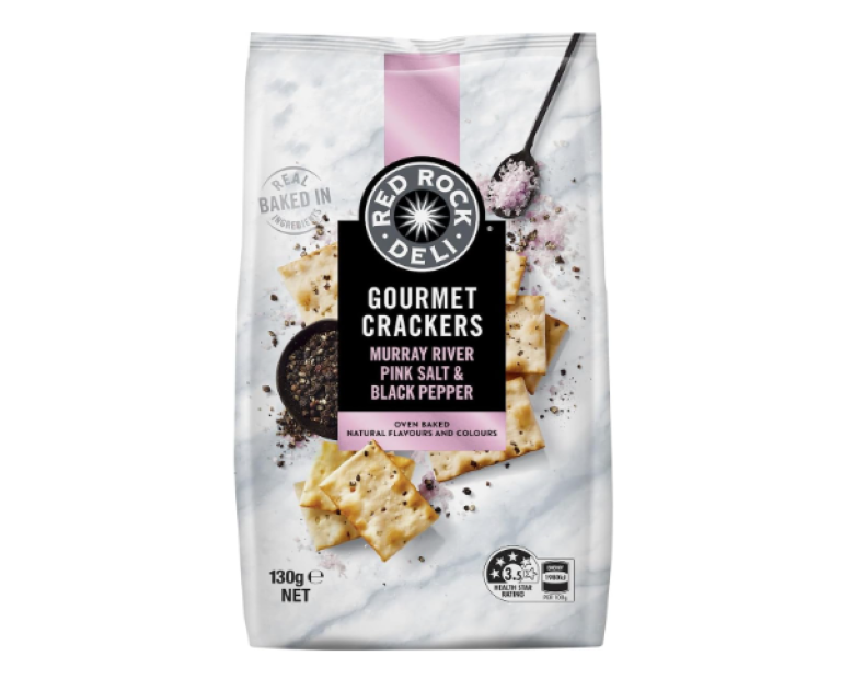 Red Rock Deli Reg Gourmet Murray River Pink Salt & Black Pepper Cracker 130 g