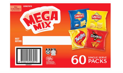 Smith’s Potato Chips Mega Mix Value Multipack 1140 g (Pack of 60)