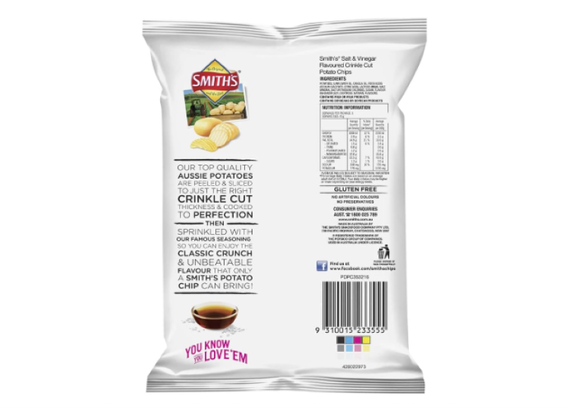 Smiths Crinkle Salt and Vinegar Chips 45 g (Pack of 18)