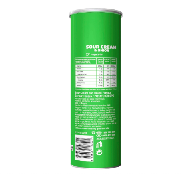 Pringles Sour Cream and Onion Stacked Potato Chips, 12 Pack (12 x 134g)