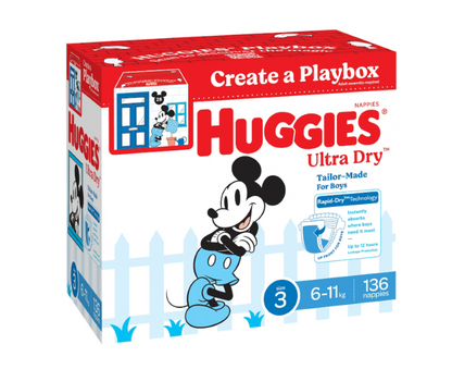 Huggies Ultra Dry Nappies Boys Size 3 (6 - 11kg) 136 Pack