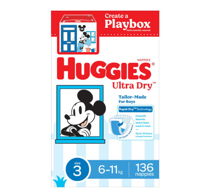 Huggies Ultra Dry Nappies Boys Size 3 (6 - 11kg) 136 Pack