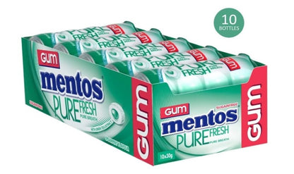 Mentos Pure Fresh Chewing Gum 10 Pocket Bottles, 10 x 30 g, Spearmint